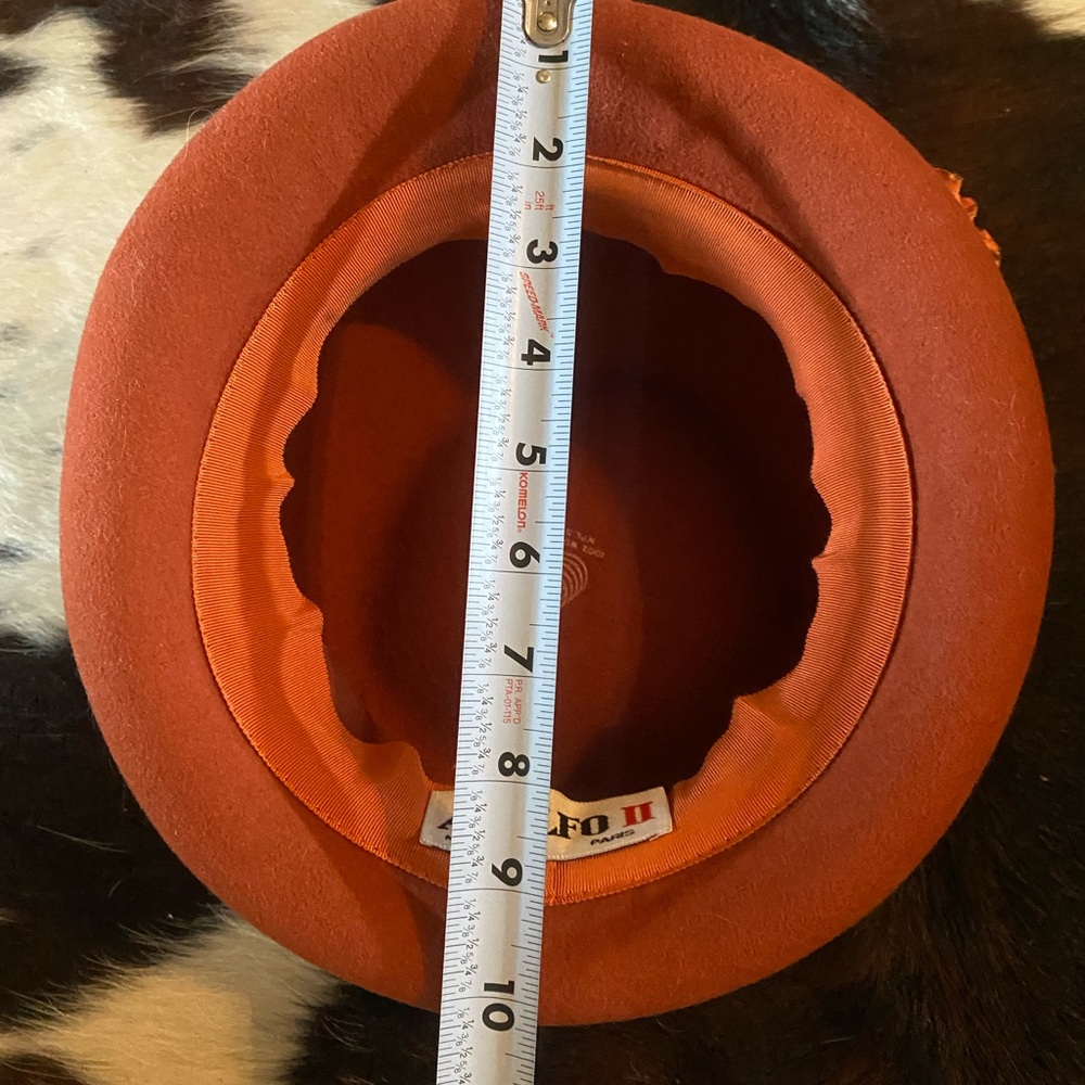 Adolfo Orange 💯 wool felt  Hat with Floral and Leaf Accents Derby style hat - Picture 10 of 12
